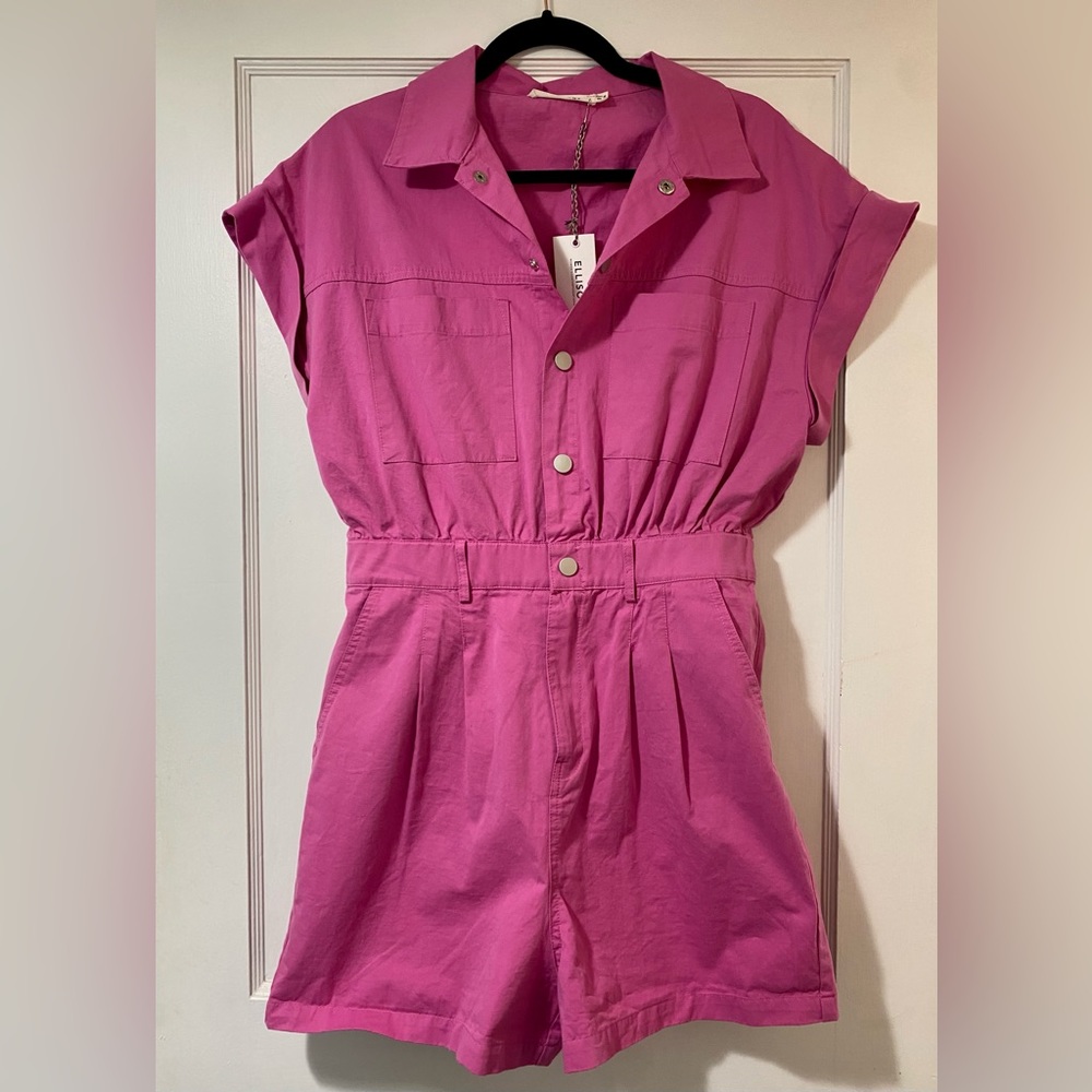 ELLISON Fuchsia Denim Button Down Romper